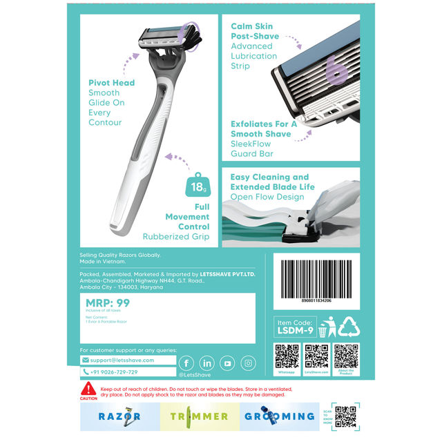 Letsshave Evior 6 Portable Body Razor | World'S First 6-Blade Razor For Women