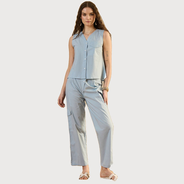 Sanskrutihomes Pure Cotton V-Neck Top & Trouser Co-ord Set for