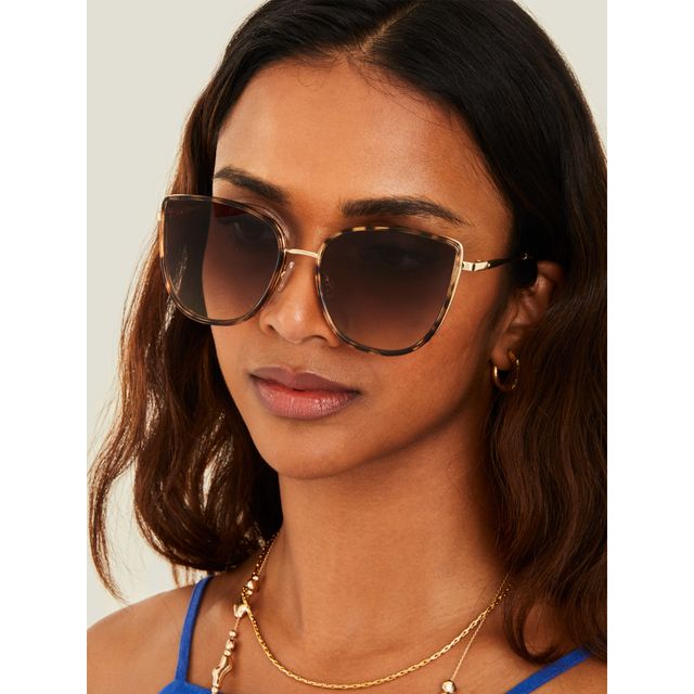 Accessorize London Women's Tort Metal Frame Cateye Sunglasses