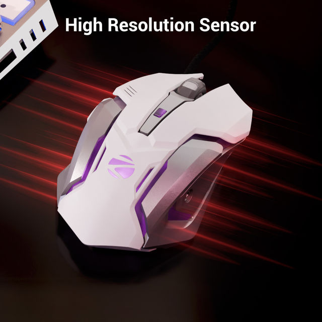 Zebronics Transformer-M Gaming Mouse, 6 Buttons, Multicolor Led Lights, High-Res Sensor (White)