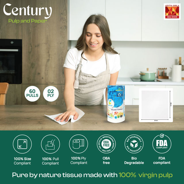 Century 2 Ply 100% Virgin Pulp Kitchen Towel Roll 1 in 1 - 60 Pulls Per Roll