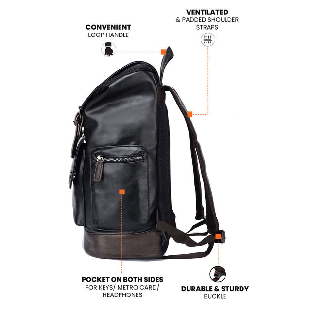 Buy Fur Jaden 21 L Black Vegan Leather Stylish Laptop Backpack