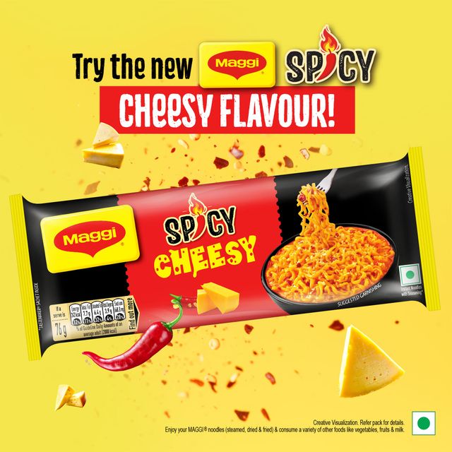 Maggi Spicy Cheesy Noodles | Instant Noodles | Yummy Cheese Meets Maggi Noodles | Pack Of 4 304 g Combo