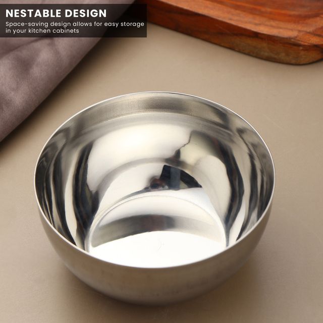 Limetro Steel 6 Pcs Steel Chikoo Bowls | Diameter - 9.5 cm | Capacity - 300 ml