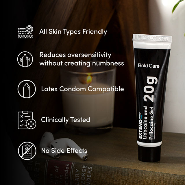Bold Care Ultra Thin Delay Condoms With Benzocaine 4.5% (10pc) & Bold Care Extend Gel - Prilocaine & Lidocaine Gel For Longer Sex (20g) Combo