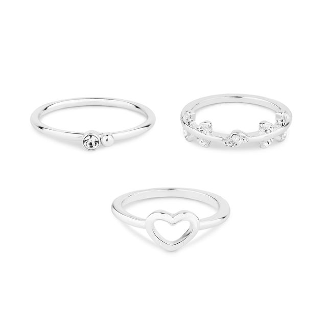 Accessorize London Women Heart Vine Rings Set Of Three Silver - M