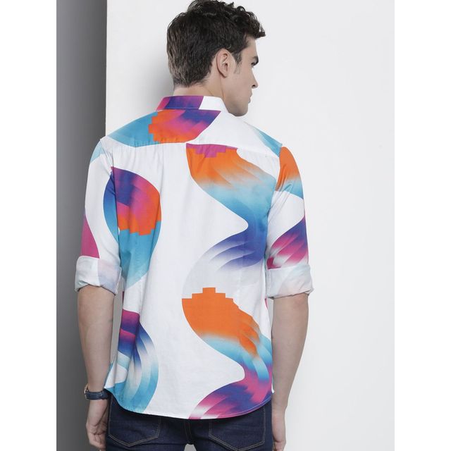 The Indian Garage Co Men's Slim Fit Abstract Printed Casual Shirts | White - XL