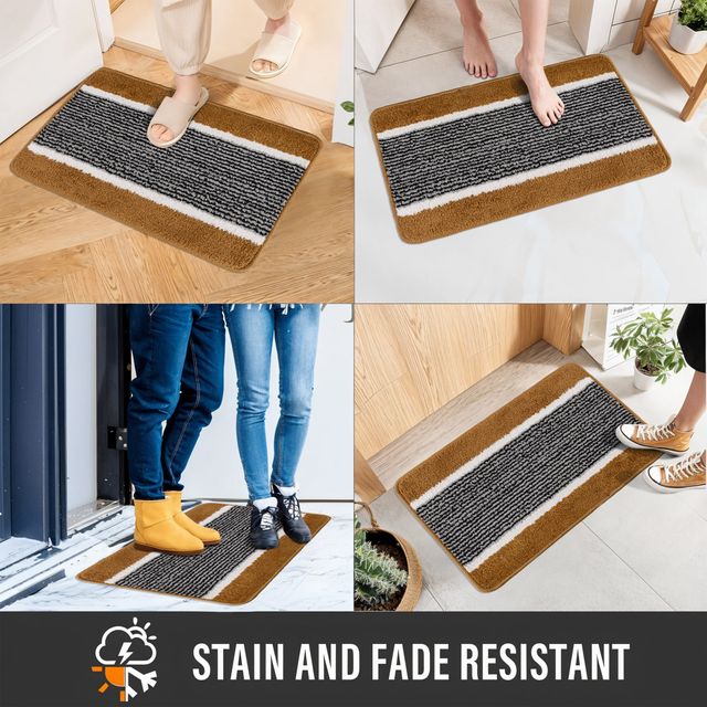 Kuber Water-Absorbent Door Mats 16x24 Inch | Micro Wings Lining | Golden