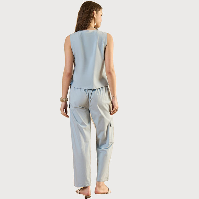 Sanskrutihomes Pure Cotton V-Neck Top & Trouser Co-ord Set for