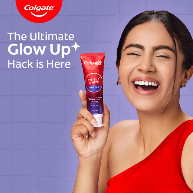Colgate Visible White Purple Toothpaste Color-Corrects Yellow Tones On 1St Use