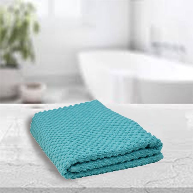 Lushomes Cotton Bath Towel - Aqua Blue | Popcorn Weave | 70 x 150 cm | 335 GSM
