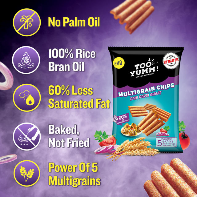 Too Yumm! Dahi Papdi Chaat Multigrain Chips | Protein Snack For Movies, Games, Parties & More 75 g Combo