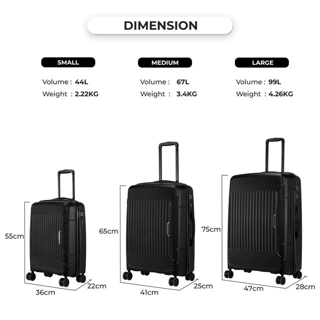 Nasher Miles Unisex Solid Polypropylene 67 L and 99 L Telescopic Trolley Bag | Black - M and L