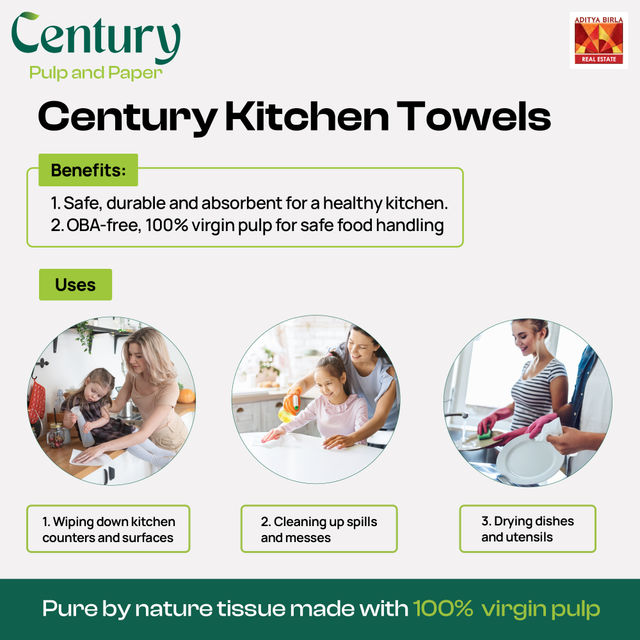 Century 2 Ply 100% Virgin Pulp Kitchen Towel Roll 1 in 1 - 60 Pulls Per Roll