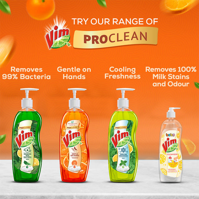 Vim Proclean 100% Plant-Based Actives Tangerine Freshness Dishwash Liquid