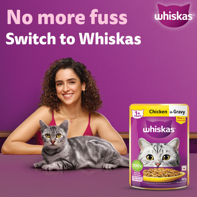 Whiskas Adult Chicken in Gravy Wet Cat Food, 80g, Pack of 4