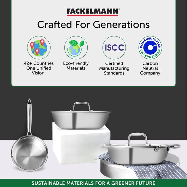 Fackelmann 24 cm Frying Pan, Triply | with Lid | German Quality | Energy-Efficient Fry Pan | Non-Toxic | Even Heating | Ideal for All Cooktops | Hassle-Free Maintenance | 5 Year Warranty