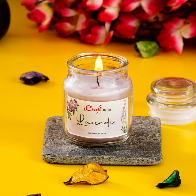 eCraftIndia Lavender Scented Jar Candle| Rakhi Gift for Brother & Sister