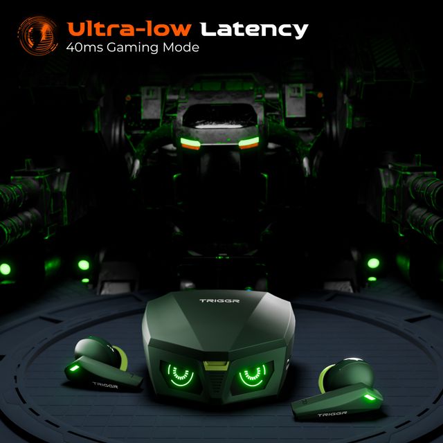 Triggr Earbuds Kraken X1 Plus Dual Pairing | Battery Display | Quad ENC | 70Hr | Jungle Green