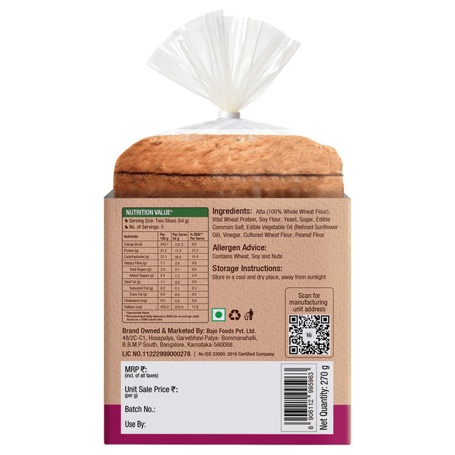 Protein Chef High Protein Brown Bread - No Maida Atta Bread