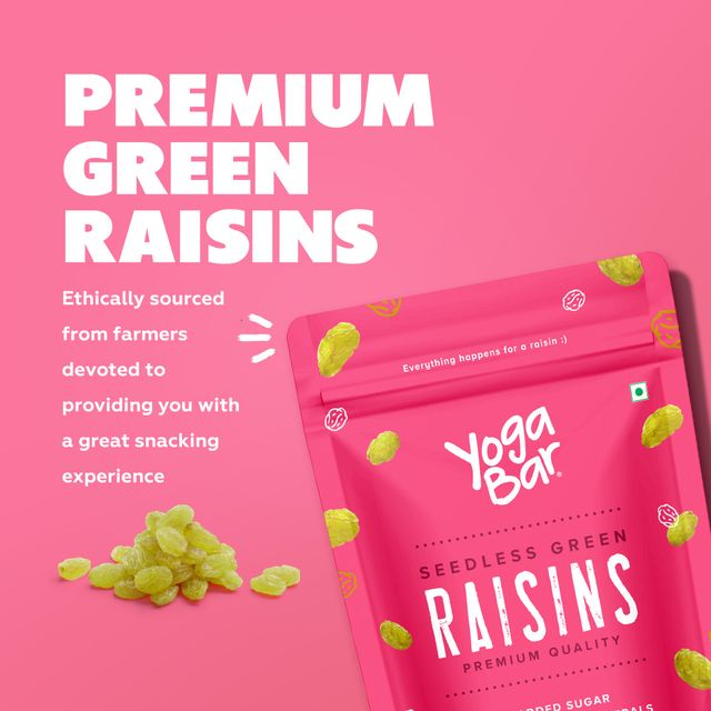 Yogabar Premium Green Raisins | Kishmish |100% Fresh Pure Seedless Kismis Raisins|Munakka