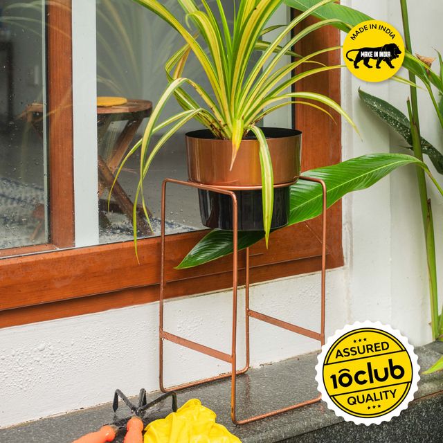 10club Dual Tone Metal Planter With Stand - Copper Black