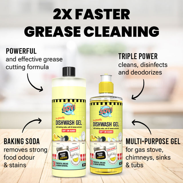 Sovi Eco-Friendly Dishwash Liquid With Baking Soda - Salt And Lemon Extract | Lemon Juicy