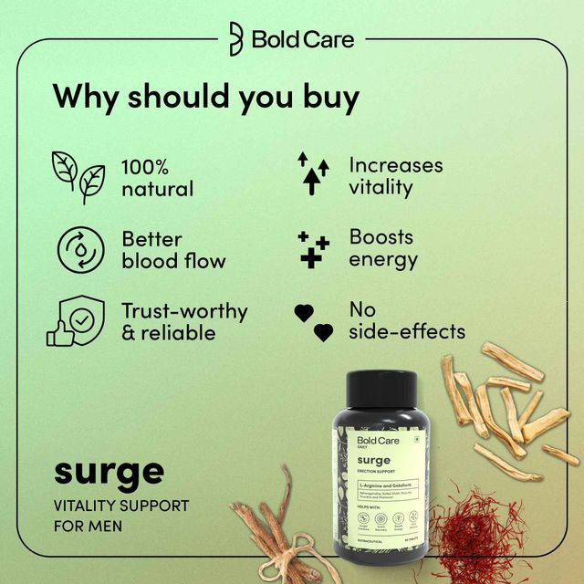 Bold Care Extend Delay Spray With Lidocaine 10% (20g) & Bold Care Surge - L Arginine & Gokshura Tablets - Energy Booster Supplements For Men (60pc) Combo