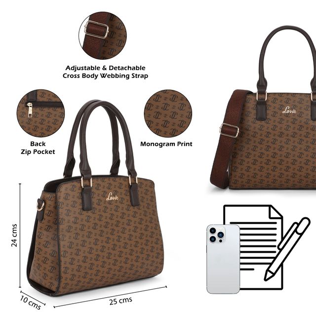 Buy Lavie Women's Mono LL Tyra Medium Satchel Handbag | Coffee