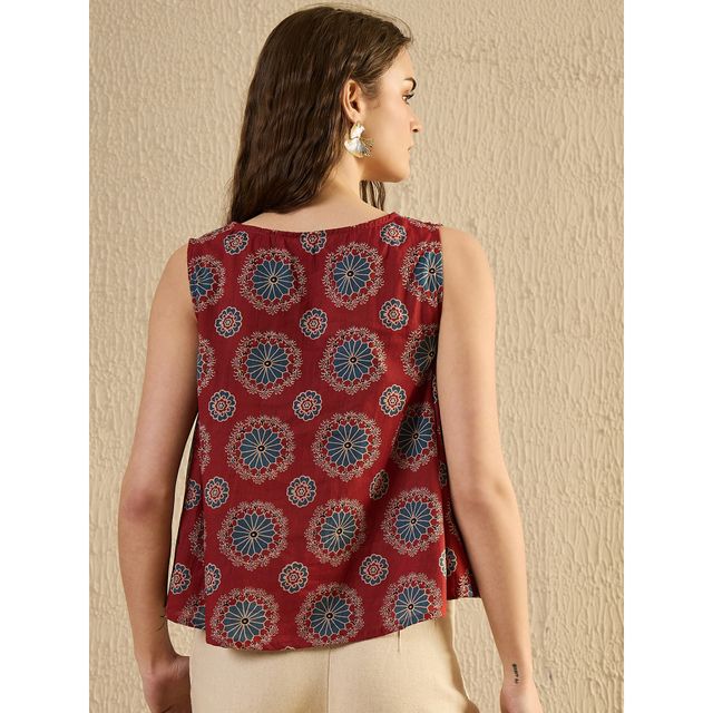 Sanskrutihomes Geometric Print Cotton Top for Women s | Red | XXL