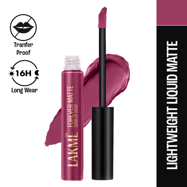 Lakme Forever Matte Liquid Lip, 16hr Lipstick, Lightweight & transferproof - Purple Pout