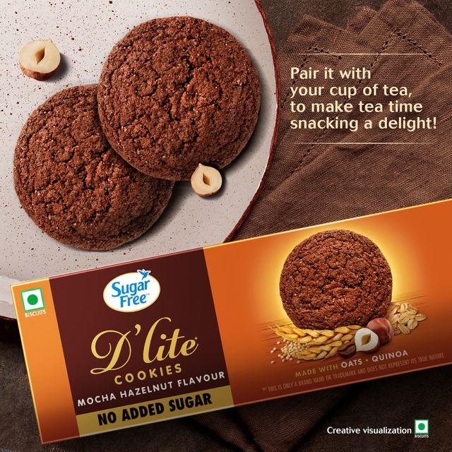 Sugar Free D'Lite Mocha Hazelnut Flavour Cookies | Zero Added Sugar | Made with Oats & Quinoa
