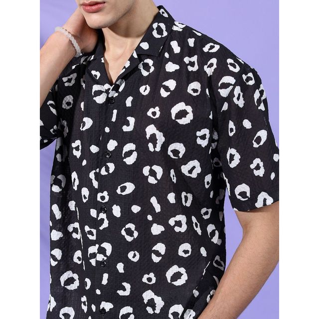 The Indian Garage Co Men's Relaxed Fit Animal Printed Casual Shirts | Black - S