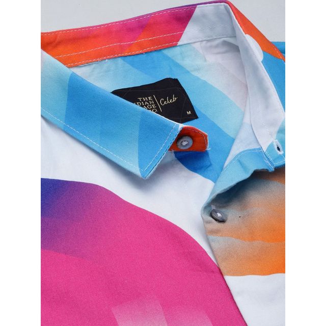 The Indian Garage Co Men's Slim Fit Abstract Printed Casual Shirts | White - XL