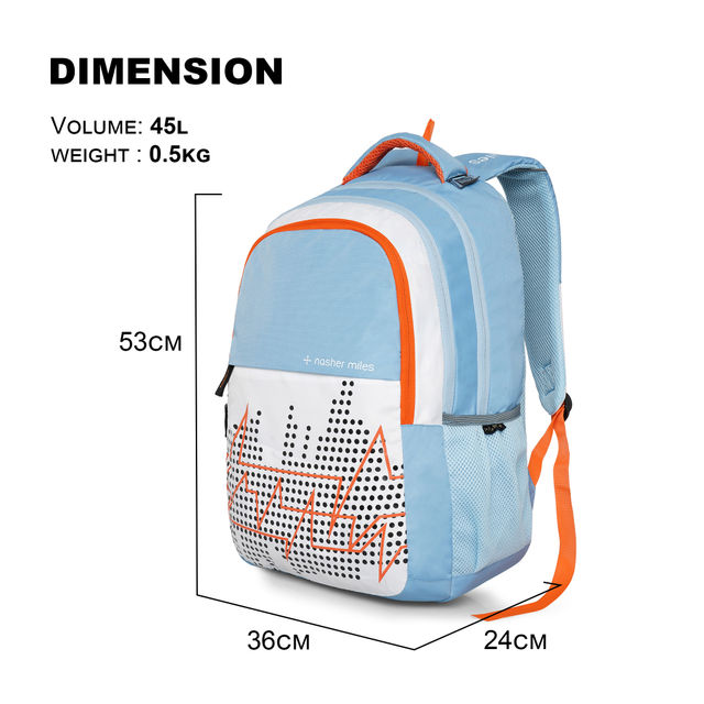 Nasher Miles Pulse Backpack- Unisex- 3 Compartment Bag- White- 45L