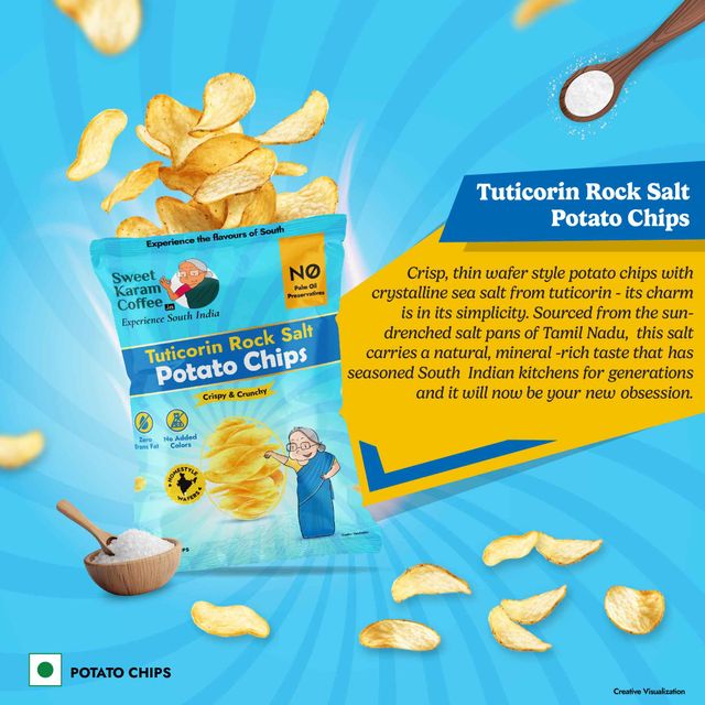 Sweet Karam Coffee Tuticorin Rock Salt Potato Chips - No Palm Oil (60g) & Sweet Karam Coffee Kerala Nendran Banana Chips (65g) Combo