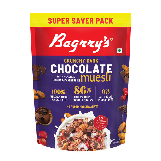 Bagrrys Crunchy Dark Chocolate Muesli with Almond Quinoa & Cranberries Pouch