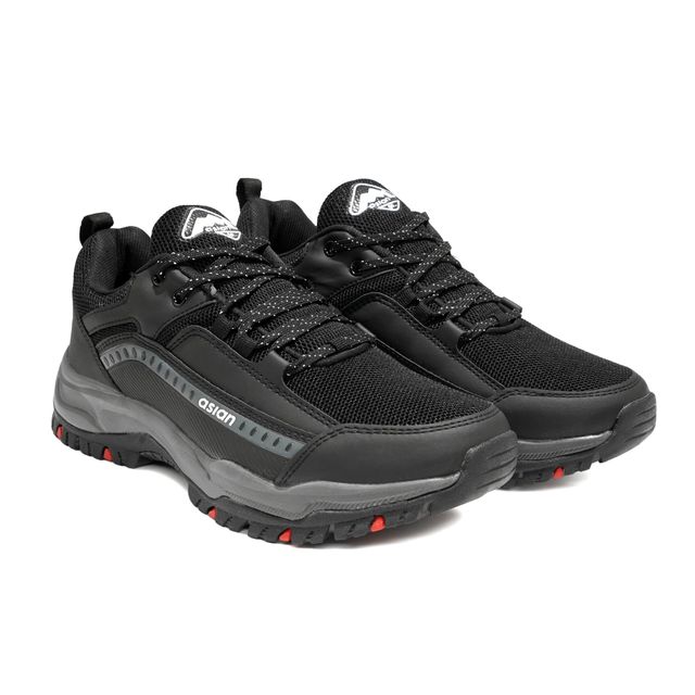 Asian Men s Everest-01 Black Trekking Shoes | UK-10