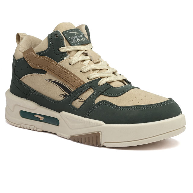 Asian Men's Mexico-11 Beige Leaf Green High Top Sneakers UK-8