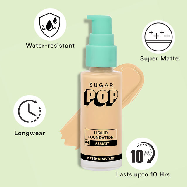 SUGAR POP Liquid Foundation 04 Peanut(30ml), SUGAR POP Longwear Compact - 01 Sand(9gms) & SUGAR POP Matte Lipcolour - 04 Raspberry(1.6ml) Combo