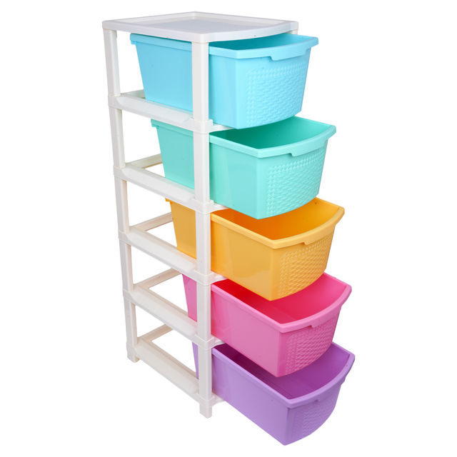 Kuber Industries Plastic Modular Storage Drawer Rack for office|School|Home|5-Tier|Multicolor
