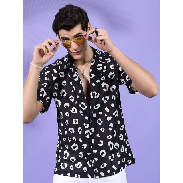 The Indian Garage Co Men's Relaxed Fit Animal Printed Casual Shirts | Black - S