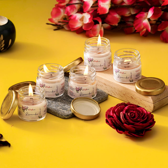 eCraftIndia Set Of 5 Mini Jar Lavender Scented Candles