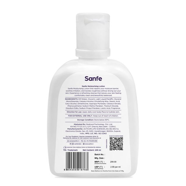 Sanfe Moisturising Lotion | Improves Skin Moisture Barrier In 24 Hours | For All Skin Types