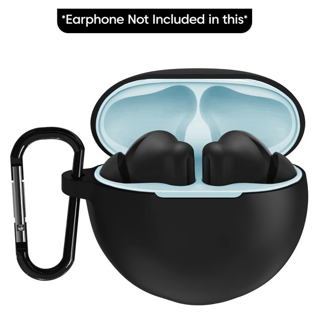 Sounce Silicone Case Cover for Oppo Enco Buds 2 | Shockproof | Non-Slip Grip With Carabiner | Black
