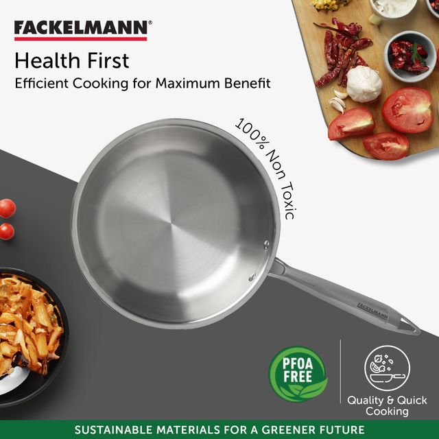 Fackelmann 24 cm Frying Pan, Triply | with Lid | German Quality | Energy-Efficient Fry Pan | Non-Toxic | Even Heating | Ideal for All Cooktops | Hassle-Free Maintenance | 5 Year Warranty