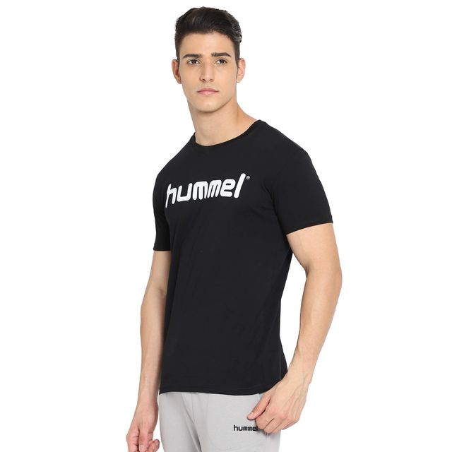 hummel Men's Go Logo Round Neck Solid Regular Fit Cotton Poly T-shirt | Black - M