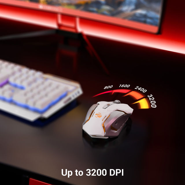 Zebronics Transformer-M Gaming Wired Mouse, 6 Buttons, Multicolor Led Lights, High-Res Sensor (White)