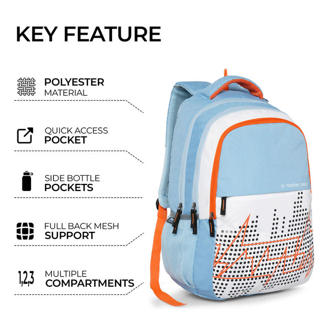 Nasher Miles Pulse Backpack- Unisex- 3 Compartment Bag- White- 45L