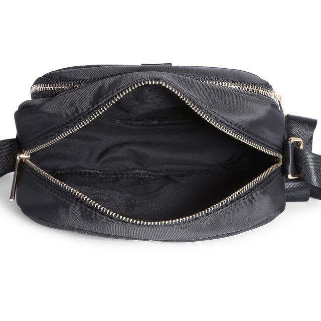 Accessorize London Women's Faux Leather Megan Nylon Large Sling Bag | Black